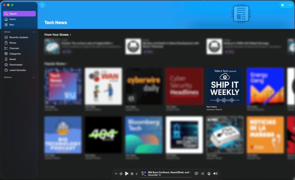 Showing Ship It Weekly in Top 10 charts for "Tech News" on Apple Podcasts in USA